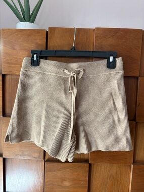 Abercrombie & Fitch Beige Ribbed Knit Drawstring Shorts